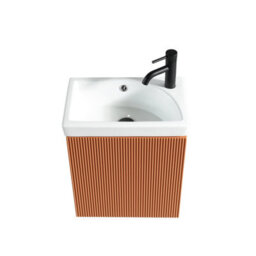 FNX Bathrooms Fluted Mini Cloakroom Vanity Unit With Basin Wall Hung Soft Close Door Integrated Storage - Bruciata Orange - thumbnail 2
