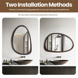 Artloge 50X70Cm Wooden Frame Irregular Mirror Asymmetric Pebble Wall Mirror Horizontal & Vertical Hang - thumbnail 9