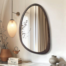 Artloge 50X70Cm Wooden Frame Irregular Mirror Asymmetric Pebble Wall Mirror Horizontal & Vertical Hang - thumbnail 1