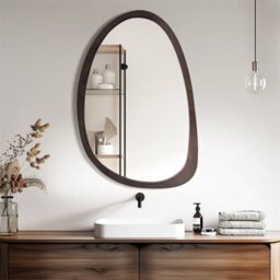 Artloge 50X70Cm Wooden Frame Irregular Mirror Asymmetric Pebble Wall Mirror Horizontal & Vertical Hang - thumbnail 3