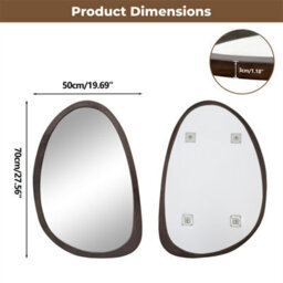 Artloge 50X70Cm Wooden Frame Irregular Mirror Asymmetric Pebble Wall Mirror Horizontal & Vertical Hang - thumbnail 5