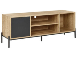 Beliani Tv Stand, Light Wood With Charcoal-Grey Front, Mdf, 1 Door + 3 Shelves, W140 X D40 X H56Cm - thumbnail 3