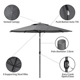 Living And Home 3M Large Rotating Garden Parasol Outdoor Beach Umbrella Patio Sun Shade Crank Tilt No Base, Dark Grey - thumbnail 4
