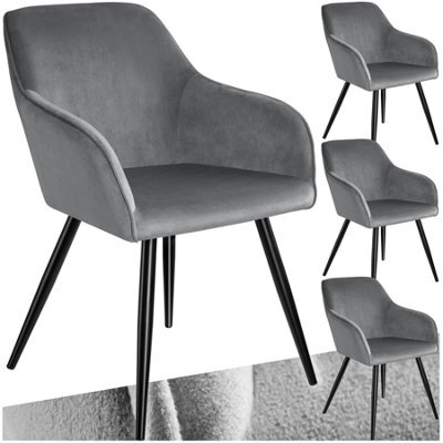 Tectake Set Of 4 Dining Chair Marilyn - With Armrests, Padded, Velvet Look, Black Steel Legs - Grey/black - image 1