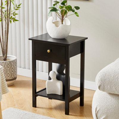 MCC Direct Set Of 2 Solid Wooden Bedside Table With Large Open Shelf And Drawer Black Arlo By Mcc - image 1