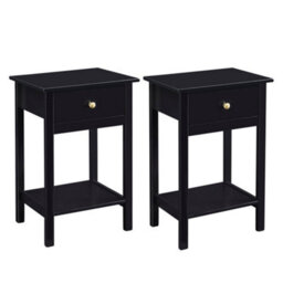 MCC Direct Set Of 2 Solid Wooden Bedside Table With Large Open Shelf And Drawer Black Arlo By Mcc - thumbnail 2