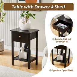 MCC Direct Set Of 2 Solid Wooden Bedside Table With Large Open Shelf And Drawer Black Arlo By Mcc - thumbnail 3