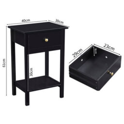MCC Direct Set Of 2 Solid Wooden Bedside Table With Large Open Shelf And Drawer Black Arlo By Mcc - thumbnail 7