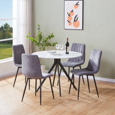 Core Products Aspen Gloss White Sintered Stone Round Table & 4 Grey Fabric Chair Dining Set - image 1