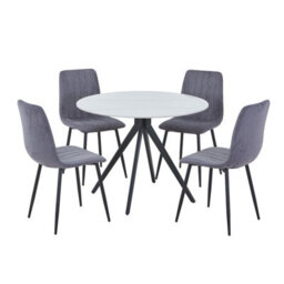 Core Products Aspen Gloss White Sintered Stone Round Table & 4 Grey Fabric Chair Dining Set - thumbnail 2
