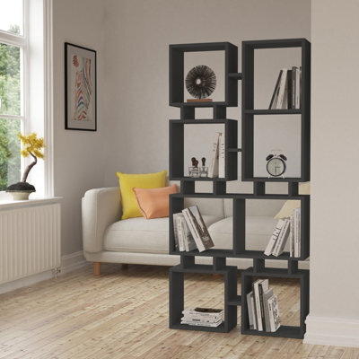 Decortie Rail Modern Tall Bookcase Display Unit Anthracite Grey Freestanding Asymmetric Storage Height 167Cm - image 1
