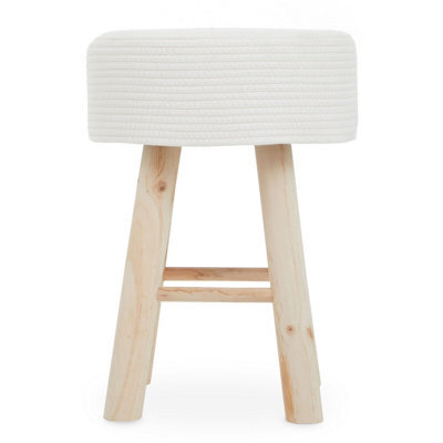 Orsina Durable White Cotton Rope Stool, Stylish Kitchen Stool For Bedroom, Versatile Design Bar Stool For Guests - image 1