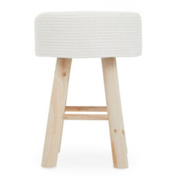 Orsina Durable White Cotton Rope Stool, Stylish Kitchen Stool For Bedroom, Versatile Design Bar Stool For Guests