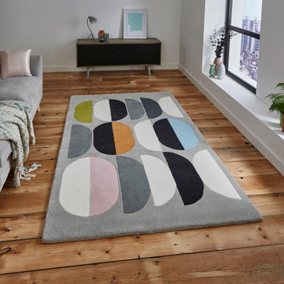 Grey Handmade , Luxurious , Modern , Viscose Wool Easy To Clean Geometric Rug For Bedroom, Living Room - 120Cm X 170Cm - image 1