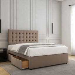 REGIONAL FURNISHINGS Divan Bed Set Luxury Mink Plush Velvet With 24Inch Headboard 2Drawersfootend & Mattress In Double King 4Ft 6Ft Sizes - thumbnail 1