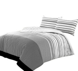 Duvet Cover And Pillowcase Set Stripe Monochrome Design Polycotton Bed Linen Black - thumbnail 2