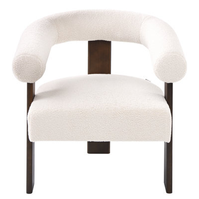 Wyld And Coco Off-White Bouclé Armchair With Rubberwood Legs, Retro Design, W77 X D68 X H76 Cm - image 1