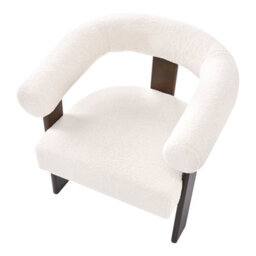 Wyld And Coco Off-White Bouclé Armchair With Rubberwood Legs, Retro Design, W77 X D68 X H76 Cm - thumbnail 7