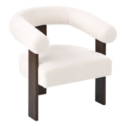 Wyld And Coco Off-White Bouclé Armchair With Rubberwood Legs, Retro Design, W77 X D68 X H76 Cm - thumbnail 4