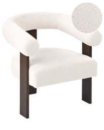 Wyld And Coco Off-White Bouclé Armchair With Rubberwood Legs, Retro Design, W77 X D68 X H76 Cm - thumbnail 3