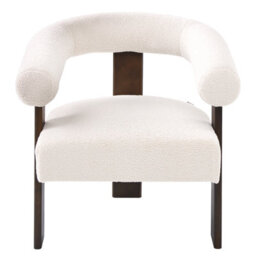 Wyld And Coco Off-White Bouclé Armchair With Rubberwood Legs, Retro Design, W77 X D68 X H76 Cm - thumbnail 1