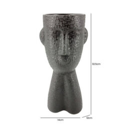 Vanity Living 32.5Cm Black Textured Face Ceramic Vase, Modern Decorative Style Vase For Living Room - thumbnail 3