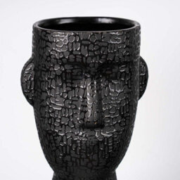 Vanity Living 32.5Cm Black Textured Face Ceramic Vase, Modern Decorative Style Vase For Living Room - thumbnail 2