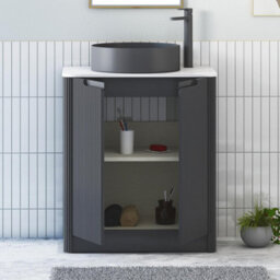 Royal Bathrooms Avenza 800mm Matt Obsidian Black Floor Standing Bathroom Vanity Unit 2 Door With Art Round Black Basin - thumbnail 5