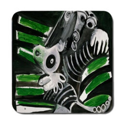 Benjamin Tate Design Abstract Skeleton Creature Placemat And Coaster Set With Green Accents - thumbnail 3