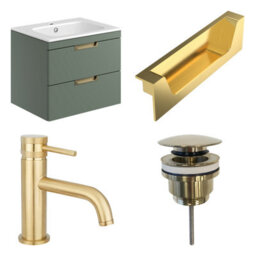 FNX Bathrooms Aurelis 600mm Vanity Unit + Basin Reed Green Reen Range 2 Drawer Wall Mounted Set