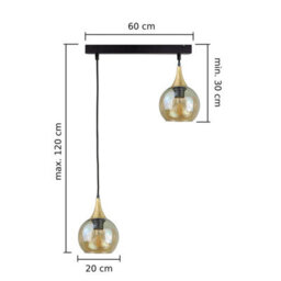 Luminosa Lighting Luminosa Callisto Bar Pendant Ceiling Light Black, Gold Amber Glass Shade 2X E27 - thumbnail 5