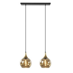 Luminosa Lighting Luminosa Callisto Bar Pendant Ceiling Light Black, Gold Amber Glass Shade 2X E27 - thumbnail 1