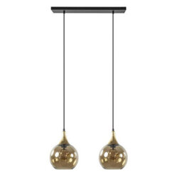 Luminosa Lighting Luminosa Callisto Bar Pendant Ceiling Light Black, Gold Amber Glass Shade 2X E27 - thumbnail 2