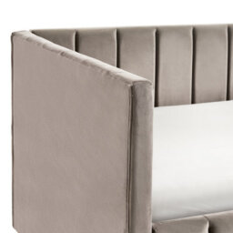 Wyld And Coco Eu Velvet Single Bed Taupe 3Ft - Quilted Vertical Motif, Slatted Base, Wooden Legs - thumbnail 7