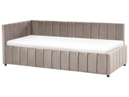Wyld And Coco Eu Velvet Single Bed Taupe 3Ft - Quilted Vertical Motif, Slatted Base, Wooden Legs - thumbnail 3