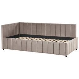 Wyld And Coco Eu Velvet Single Bed Taupe 3Ft - Quilted Vertical Motif, Slatted Base, Wooden Legs - thumbnail 4