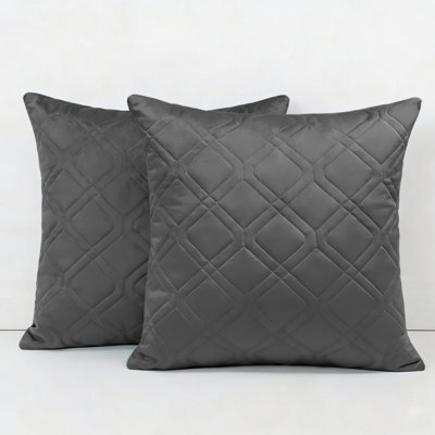 Ameha Grey Embossed Diamond Velvet Cushion Cover, 18X18 Inch, Pack Of 2, Anti Allergic, Breathable & Ultra Soft
