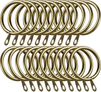 30mm Brass Colour Pole Curtain Rings With Eyelet - Pack Of 24