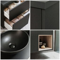 Homestylestore Black Grey 800mm Wall Hung Bathroom Vanity Unit Oval Countertop Graphite Basin Open Shelf - thumbnail 2