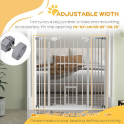 Pawhut Extra Tall Dog Gate With Cat Door Auto Close For Stairs 74-101 Cm Wide - thumbnail 6