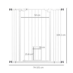 Pawhut Extra Tall Dog Gate With Cat Door Auto Close For Stairs 74-101 Cm Wide - thumbnail 3