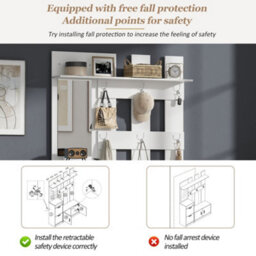 Merax Coat Rack, Hallway Furniture Set With Shoe Cabinet, Mirror, 6 Hooks & Shoe Bench, Coat Stand, 120 X 30 X 180 Cm, White - thumbnail 8