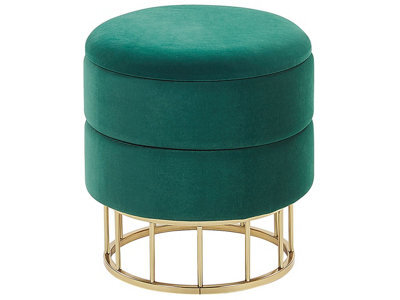 Beliani Storage Pouffe In Dark Green Velvet With Gold Iron Base, Round - 37Cm Diameter, 42Cm Height - image 1