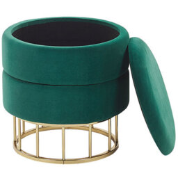 Beliani Storage Pouffe In Dark Green Velvet With Gold Iron Base, Round - 37Cm Diameter, 42Cm Height - thumbnail 3