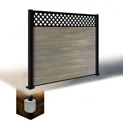 Easycomposite 5Ft Composite Fence Panel & Aluminium Post Sunken In Ground - Greige Boards & Wave Topper Trellis - image 1