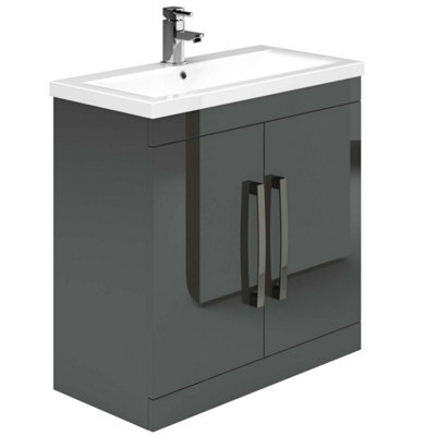 Plum&clay Novela Anthracite Grey Floor Standing Vanity Unit With Ceramic Basin Bathroom Furniture (W)800mm - image 1