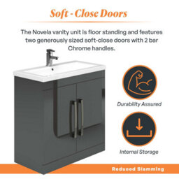 Plum&clay Novela Anthracite Grey Floor Standing Vanity Unit With Ceramic Basin Bathroom Furniture (W)800mm - thumbnail 4