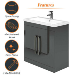 Plum&clay Novela Anthracite Grey Floor Standing Vanity Unit With Ceramic Basin Bathroom Furniture (W)800mm - thumbnail 6