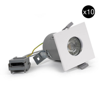 10 Pack - White Gu10 Square Fire Rated Downlight - Ip65 - Se Home - image 1