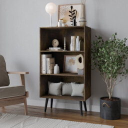 Urbn-Living Urbnliving 110Cm Height 3 Tier Rustic Brown Bookcase Storage Cabinet Scandinavian Style Black Legs Room Display Unit - thumbnail 3